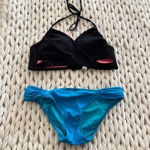 Victoria’s Secret Pink Black and Blue Small/Medium Halter Top Cut-Out Bikini